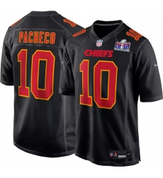 Men Kansas City Chiefs 10 Isiah Pacheco Black 2024 Super Bowl LVIII Patch Limited Stitched Game Jersey