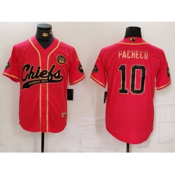 Men Kansas City Chiefs 10 Isiah Pacheco Red Gold Cool Base Stitched Baseball Jersey