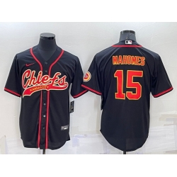 Men Kansas City Chiefs 15 Patrick Mahomes Black Cool Base Stitched Baseball Jersey