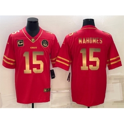 Men Kansas City Chiefs 15 Patrick Mahomes Red Gold 4 Star C Patch Vapor Untouchable Limited Stitched Jersey