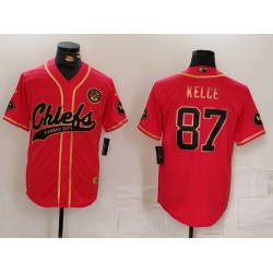 Men Kansas City Chiefs 87 Travis Kelce Red Gold Cool Base Stitched Baseball Jersey