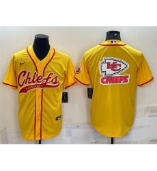 Men Kansas City Chiefs Gold Team Big Logo With Patch Cool Base Stitched Baseball Jersey