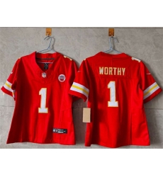 Women Kansas City Chiefs 1 Xavier Worthy Red 2023 F U S E  Vapor Untouchable Limited Stitched Jersey  Women Kansas City Chiefs 1 Xavier Worthy Red 2023 F U S E  Vapor Untouchable Limited Stitched Jersey