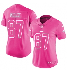 Womens Nike Chiefs #87 Travis Kelce Pink  Stitched NFL Limited Rush Fashion Jersey