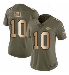 Womens Nike Kansas City Chiefs 10 Tyreek Hill Limited OliveGold 2017 Salute to Service NFL Jersey