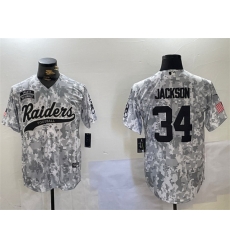 Men Las Vegas Raiders 34 Bo Jackson 2024 Arctic Camo Salute To Service Stitched Baseball Jersey