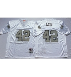 Raiders 42 Ronnie Lott White Silver Number Throwback Jersey