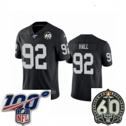 Youth Oakland Raiders #92 P.J. Hall Black 60th Anniversary Vapor Untouchable Limited Player 100th Season Football Jersey