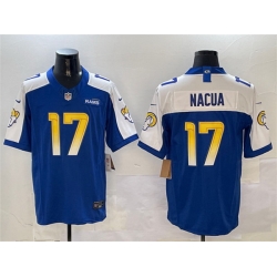 Men Los Angeles Rams 17 Puka Nacua Blue White 2024 F U S E  With Patch Vapor Untouchable Limited Stitched Football Jersey