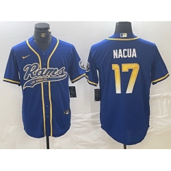 Men Los Angeles Rams 17 Puka Nacua Royal Cool Base Stitched Baseball Jersey