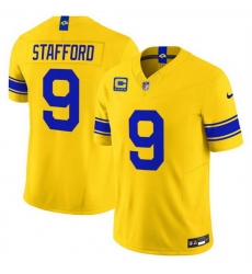 Men Los Angeles Rams  9 Matthew Stafford Gold Classic Sol 2026 F U S E  4 Star C Patch Vapor Limited Stitched Football Jersey