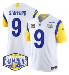 Men Los Angeles Rams 9 Matthew Stafford White 2024 NFC West Champions With 4 Star C Patch F U S E  Vapor Untouchable Stitched Football Jersey