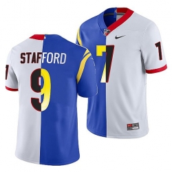 Men Los Angeles Rams X Georgia Bulldogs 9 Matthew Stafford White Royal Split Stitched Jerse