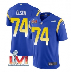 Nike Los Angeles Rams 74 Merlin Olsen Royal 2022 Super Bowl LVI Vapor Limited Jersey