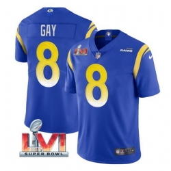 Nike Los Angeles Rams 8 Matt Gay Royal 2022 Super Bowl LVI Vapor Limited Jersey