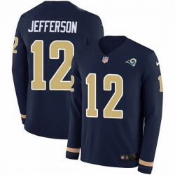 Nike Rams 12 Van Jefferson Navy Blue Team Color Men Stitched NFL Limited Therma Long Sleeve Jersey