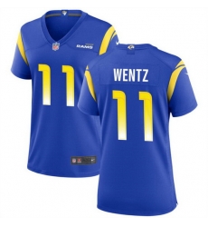 Women Los Angeles Rams 11 Carson Wentz Blue Stitched Jersey 28Run Small 29