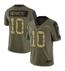 Men Los Angeles Chargers 10 Justin Herbert 2021 Salute To Service Olive Camo Limited Stitched Jersey