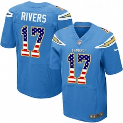 Men Nike Los Angeles Chargers 17 Philip Rivers Elite Electric Blue Alternate USA Flag Fashion NFL Jersey