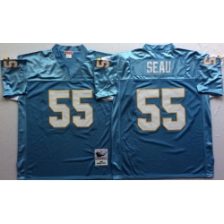 Men Nike Los Angeles Chargers 55 Junior Seau Light Blue M&N Throwback Jersey