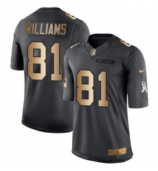 Nike Chargers #81 Mike Williams Black Mens Stitched NFL Limited Gold Salute To Service Jersey