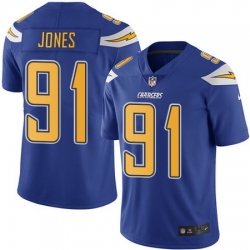 Nike Chargers #91 Justin Jones Electric Blue Mens Stitched NFL Limited Rush Jersey