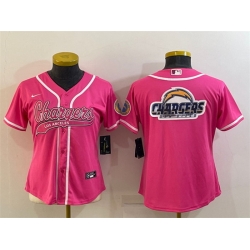 Women Los Angeles Chargers Pink Team Big Logo With Patch Cool Base Stitched Baseball Jersey