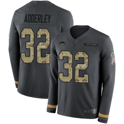 Chargers 32 Nasir Adderley Anthracite Salute to Service Youth Stitched Football Limited Therma Long Sleeve Jersey