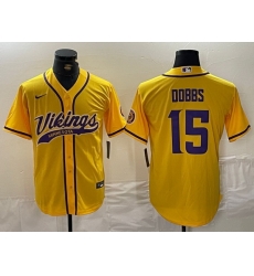 Men Minnesota Vikings 15 Dallas Turner Yellow Cool Base Stitched Baseball Jersey 1