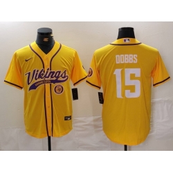 Men Minnesota Vikings 15 Joshua Dobbs Yellow Cool Base Stitched Baseball Jersey 4