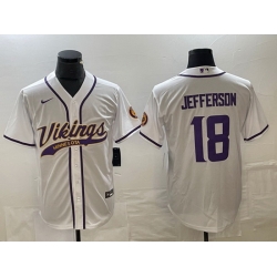 Men Minnesota Vikings 18 Justin Jefferson White Cool Base Stitched Baseball Jersey