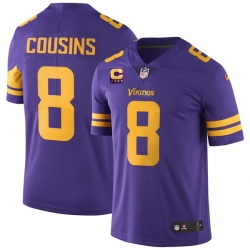 Men Minnesota Vikings 2022 #8 Kirk Cousins Purple With 4-Star C Patch Rush Limited Stitched NFL Jersey