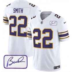 Men Minnesota Vikings 22 Harrison Smith White 2023 F U S E Bud Grant Patch Vapor Limited Stitched Jersey