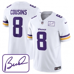 Men Minnesota Vikings 8 Kirk Cousins White 2023 F U S E Bud Grant Patch Limited Stitched Jersey