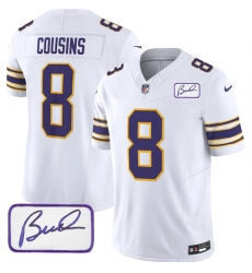 Men Minnesota Vikings 8 Kirk Cousins White 2023 F U S E Bud Grant Patch Vapor Limited Stitched Jersey