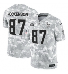 Men Minnesota Vikings 87 T J  Hockenson 2024 F U S E Arctic Camo Salute To Service Limited Stitched Football Jersey