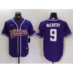 Men Minnesota Vikings 9 J J  McCarthy Purple Cool Base Stitched Baseball Jersey