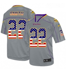 Mens Nike Minnesota Vikings 22 Harrison Smith Elite Grey USA Flag Fashion NFL Jersey