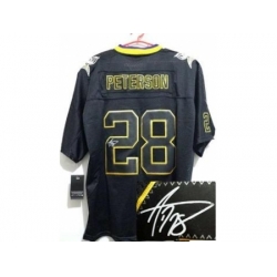 Nike Minnesota Vikings 28 Adrian Peterson Black Elite Light Out Signed NFL Jersey