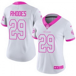 Nike Vikings #29 Xavier Rhodes White Pink Womens Stitched NFL Limited Rush Fashion Jersey