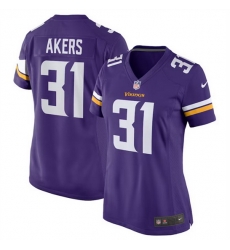 Women Minnesota Vikings 31 Cam Akers Purple Stitched Jersey 28Run Small 29