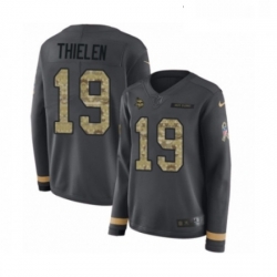 Womens Nike Minnesota Vikings 19 Adam Thielen Limited Black Salute to Service Therma Long Sleeve NFL Jersey