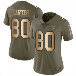 Womens Nike Minnesota Vikings 80 Cris Carter Limited OliveGold 2017 Salute to Service NFL Jersey