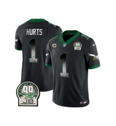 Men Philadelphia Eagles 1 Jalen Hurts Black 2023 F U S E  With 3 Star C Patch Throwback Vapor Untouchable Limited Stitched Football Jersey