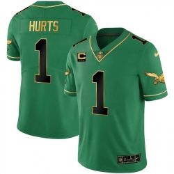 Men Philadelphia Eagles 1 Jalen Hurts Green black Gold Vapor Limited Stitched Football Jersey