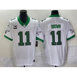 Men Philadelphia Eagles 11 A J Brown White 2023 F U S E With C Patch Vapor Untouchable Stitched Football Jersey