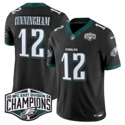 Men Philadelphia Eagles 12 Randall Cunningham Black 2024 New NFC East Champions F U S E  Vapor Untouchable Limited Stitched Football Jersey