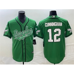 Men Philadelphia Eagles 12 Randall Cunningham Green Cool Base Stitched Baseball Jersey