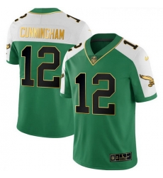 Men Philadelphia Eagles  12 Randall Cunningham Kelly Green Alternate Gold Stitched Football Jersey