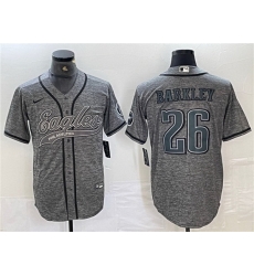 Men Philadelphia Eagles 26 Saquon Barkley Gray Cool Base Baseball Stitched Jersey